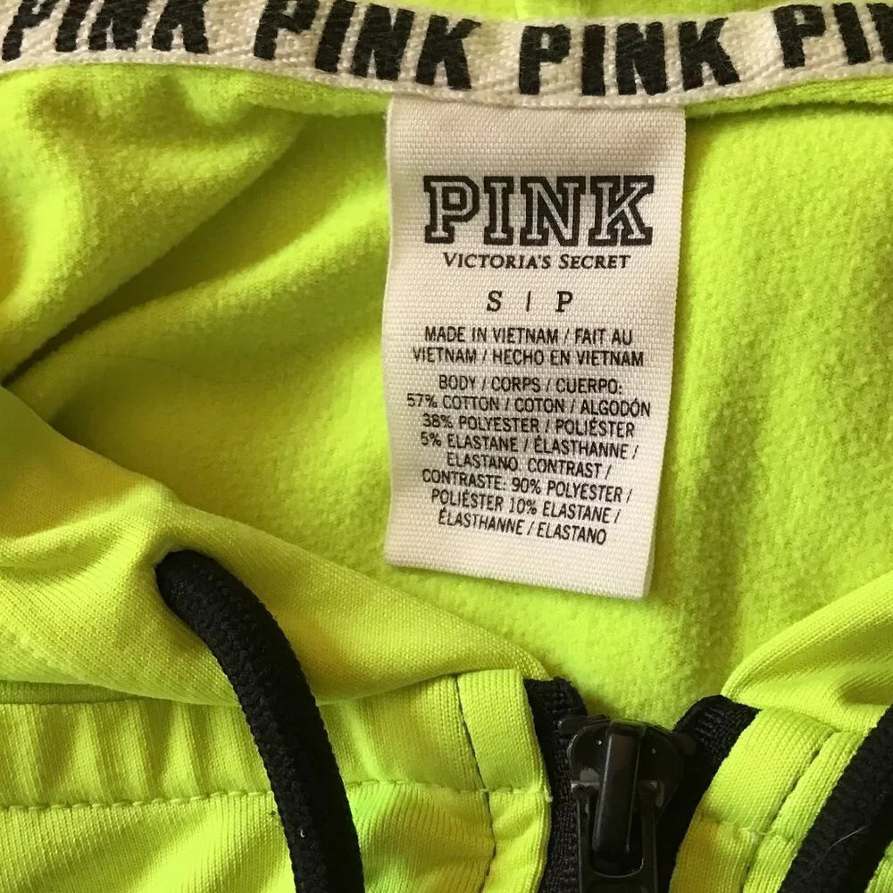 FINAL DROP PINK Victoria's Secret S Hoodie Neon Gray Pockets Zip Long Sleeve - Picture 7 of 8